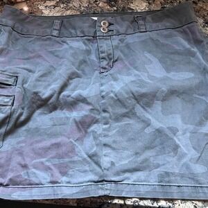 Chor Women's Cargo Skirt Gray Camouflage Cotton Twill Button Pockets Short